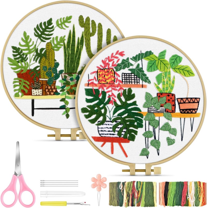 TINDTOP Embroidery Kit for Adult, Owl Embroidery Kit for Beginners Include Embroidery Cloth Hoops Threads for Craft Lover Hand Stitch with Embroidery Skill Techniques (Cactus) - Image 1